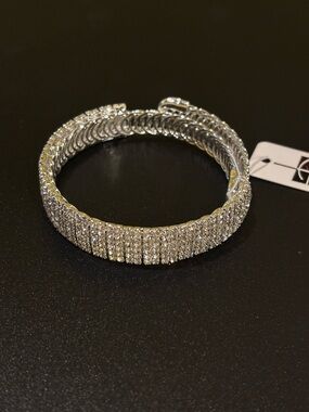 Sparkling Silver Rhinestone Stretch Bracelet - Women Jewelry3103